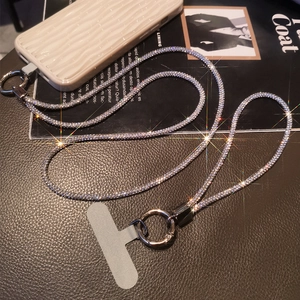 Rhinestone Mobile Phone Lanyard Strap With Metal Ring And Patch Anti-Lost Crossbody Wristlet Luxury Sparkling For Women