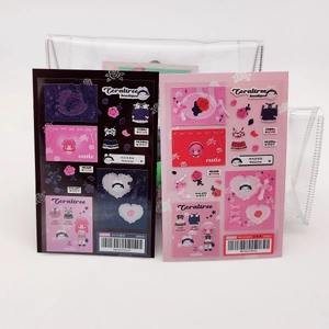 Detail of cute gothic anime girl stickers in black and pink with floral heart motifs