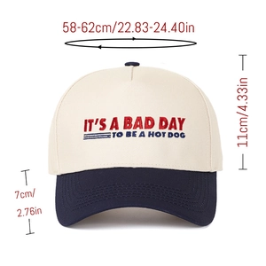 Detailed size chart for two-tone baseball cap showing crown depth and brim length
