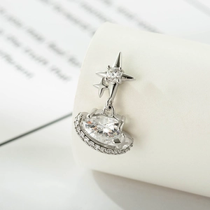 Star-shaped titanium steel cartilage piercing with blue heart pendant and crystals