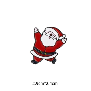 Detail showing Santa Claus enamel pin size 2.9cm by 2.4cm on a white background