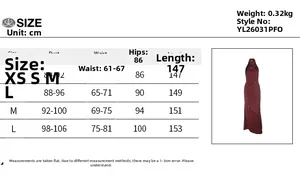 Size chart for halter neck satin party dress with precise bust and waist measurements