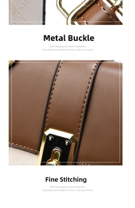 Détails d'un sac en cuir marron avec fermoir doré et coutures de précision élégantes