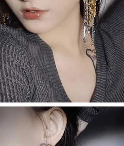 Macro detail of elegant golden wheat ear tassel earrings featuring zirconia stone inlay