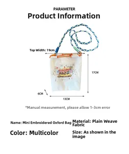Detailed dimensions of mini embroidered oxford bag with merry-go-round pattern