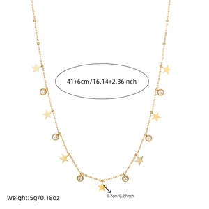 Detail view of gold star pendant necklace with dimensions and weight measurements
