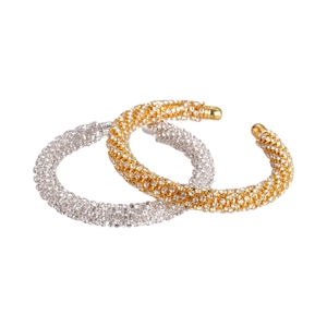 Bracelets ouverts élégants or et argent avec strass clairs et embouts sphériques