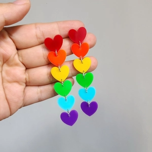 Acrylic Rainbow Dangle Earrings For Women Heart Flower Arrow Shape Long Multi Layer Alloy Jewelry Sweet Novelty