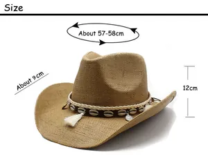 Guide des tailles pour chapeau de cowboy en paille avec circonférence de 58cm et bord 9cm
