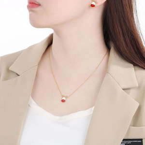 Christmas necklace and earrings set with red and white enamel elk pendants on gold chain
