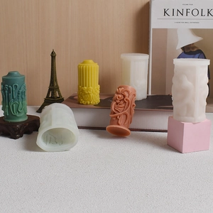 Roman column silicone candle mold with vintage floral relief patterns for DIY handmade crafts