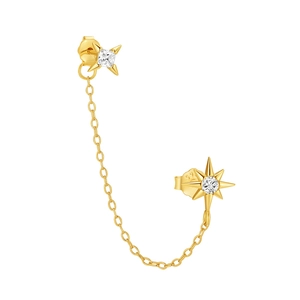 Detailed view of S925 sterling silver gold chain earring with cubic zirconia stars