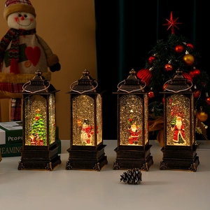 Vintage Christmas Snow Globe Lantern Musical Glowing Santa Snowman LED Light Table Ornament Festive Holiday Home Decor