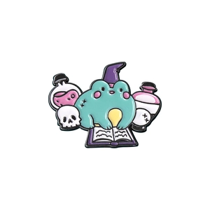 Niedliche Cartoon Frosch Zauberer Emaille Brosche mit Zaubertrank und Totenkopf Deko