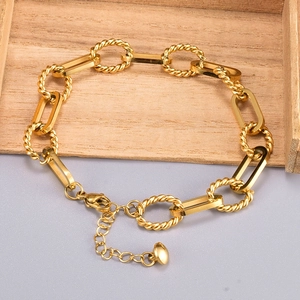 Punk Minimalist Thick Chain Bracelet Anklet Titanium Steel 18K Gold Plated Geometric Twisted Rope Link For Women