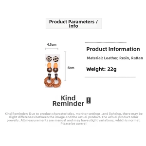 Detail specifications of bohemian earring set made of leather, resin, and rattan