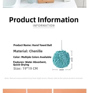 Detail view of highly absorbent blue chenille hand towel ball with 19x19cm dimensions