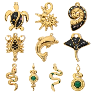 Animal Jewelry Pendants Stainless Steel Enamel Rhinestone Shell Dolphin Snake Turtle Scorpion Shape DIY Necklace Charms