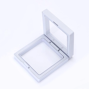 Detailed 45-degree angle view of an open white square PE film jewelry display gift box