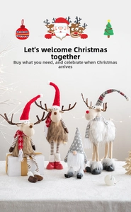 Plush Christmas reindeer set and gnome figurine with skis for holiday home decor
