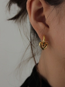 Elegant gold heart pendant hoop earrings for women with minimalist jewelry design