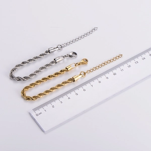 Detailed length measurement of 5mm stainless steel twist rope chain with lobster clasp