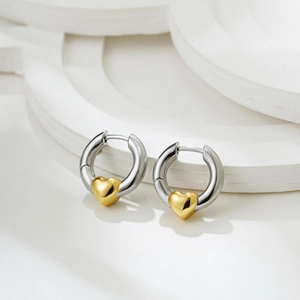 Heart Hoop Earrings Copper 18K Gold Plated Mixed Metal Color High Polish Huggie Earrings For Women Fashion Minimalist Jewelry