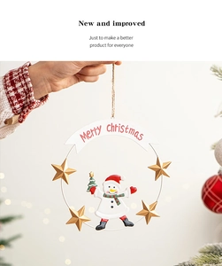 Handheld Nordic 3D snowman wreath decoration with gold stars and Merry Christmas banner