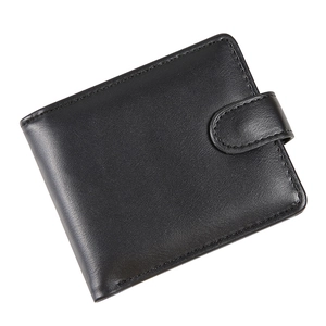 Men's retro black PU leather bifold wallet with snap closure and stitch detail