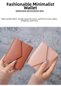Minimalist envelope style small wallet in caramel and pink colors with triangular flap