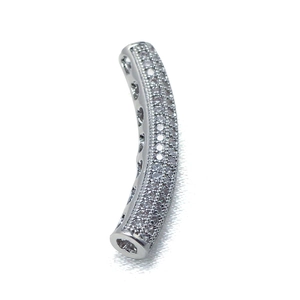 Perla tubo curvo argento con zirconi micro-pavé per creazione gioielli fai da te