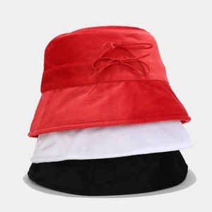 Vintage bow bucket hats in red, white, and black colors for women's autumn winter fashion