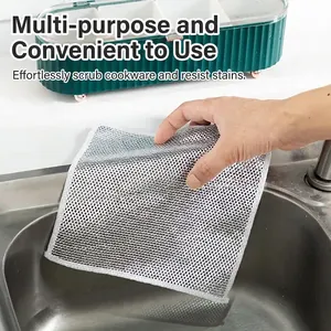 Silver double-sided wire dishcloth for efficient kitchen stove and pot cleaning