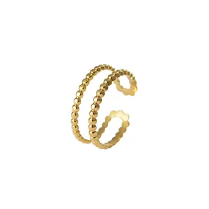 Vintage French Open Ring 14K Gold Plated Stainless Steel Geometric Interlocking Twisted Adjustable Jewelry For Women