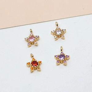 Star-shaped gold-plated charms with zircon insets for DIY jewelry making in four colors