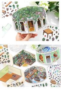 Creative 2.5D hand-painted shop scenes stickers for DIY journaling decoration