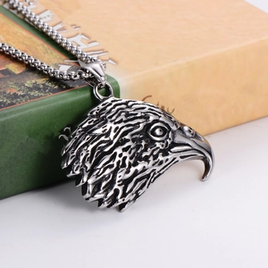 Gothic punk eagle head pendant necklace in silver stainless steel with box chain
