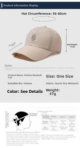 Größentabelle für leichte Baseballkappe mit Kopfumfangmessungen von 56 bis 60cm