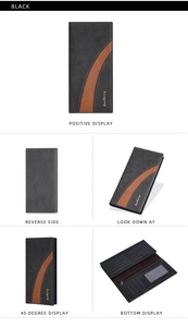 Detailed interior view of black long wallet featuring multiple card slots and zipper pocket
