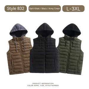 Mens Gilet Rembourré À Capuche Velours Côtelé Veste Sans Manches Chaud Casual Zip Gilet Poches À Cordon Mode Vêtements De Dessus