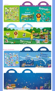 Detail of reusable dinosaur and ocean animal stickers with foldable scene boards for kids