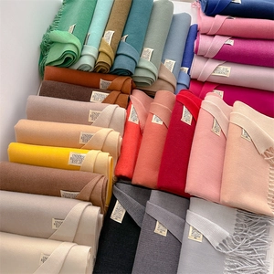 Winter Warm Cashmere Feel Solid Color Scarf For Women Men Long Tassel Shawl Wrap Soft Polyester Double Sided Scarf Neck Warmer