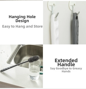 Long handle silicone cup brush with hanging hole for wall storage and easy cleaning