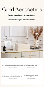 Three-layer leather jewelry organizer with glass top and decorative home accessories