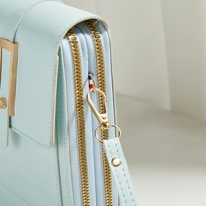 Borsa a tracolla verticale celeste in pelle PU da donna con cerniere in metallo