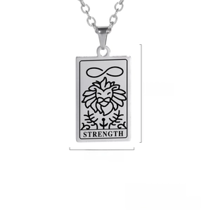 Detailed size chart of stainless steel Tarot Strength pendant with product measurements