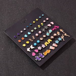 30 pairs of colorful heart animal stud earrings set on black card display