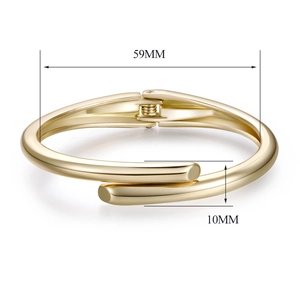 Polished gold minimalist hinged bangle with 10mm overlap design and 59mm diameter