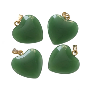 Green heart-shaped acrylic jelly pendant with gold metal bail in a set of four pieces