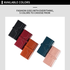 Long leather wallets for women shown in black, red, orange, blue, and pink colors
